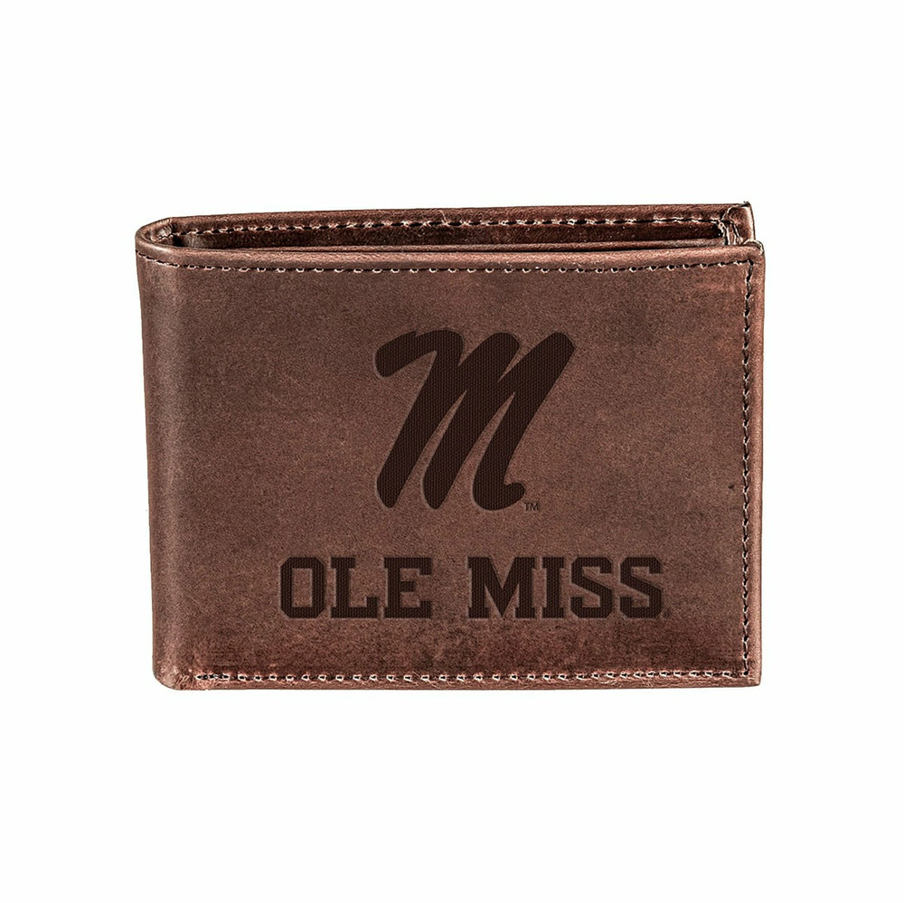 University of Mississippi, Bi-Fold Wallet, Brown, CH, 100% Genuine Lea, Collegiate, Home