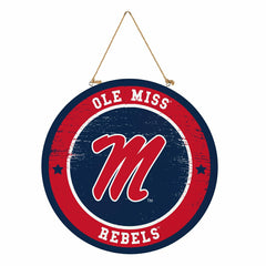 University of Mississippi Round Door Décor with Hanging Rope, 18x18, Collegiate, Home