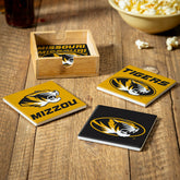 University of Missouri Ceramic Coasters Set, 4pcs with Wood Caddy, Collegiate, Home