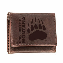University of Montana, Tri-Fold Wallet, Brown, CH, 100% Genuine Leathe, Collegiate, Home