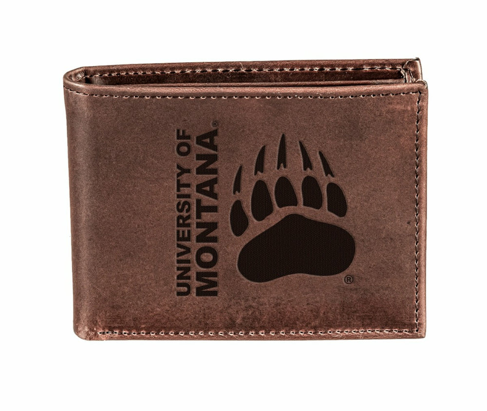 University of Montana, Bi-Fold Wallet, Brown, CH, 100% Genuine Leather, Collegiate, Home