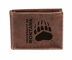 University of Montana, Bi-Fold Wallet, Brown, CH, 100% Genuine Leather, Collegiate, Home