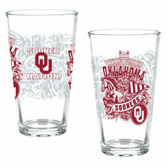 University of Oklahoma 16oz Glass pint, Set of 2, Collegiate, Home