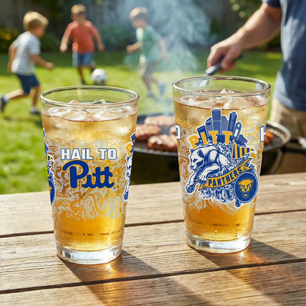 University of Pittsburgh 16oz Glass pint, Set of 2, Collegiate, Home