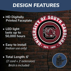 University of South Carolina, Metal Lite, Round, Collegiate