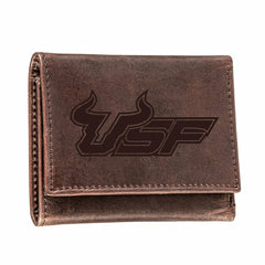 South Florida University , Tri-Fold Wallet, Brown, CH, 100% Genuine Le, Collegiate, Home