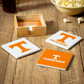 University of Tennessee Ceramic Coasters Set, 4pcs with Wood Caddy, Collegiate, Home