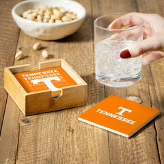 University of Tennessee Ceramic Coasters Set, 4pcs with Wood Caddy, Collegiate, Home