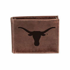 University of Texas, Bi-Fold Wallet, Brown, CH, 100% Genuine Leather, Collegiate, Home