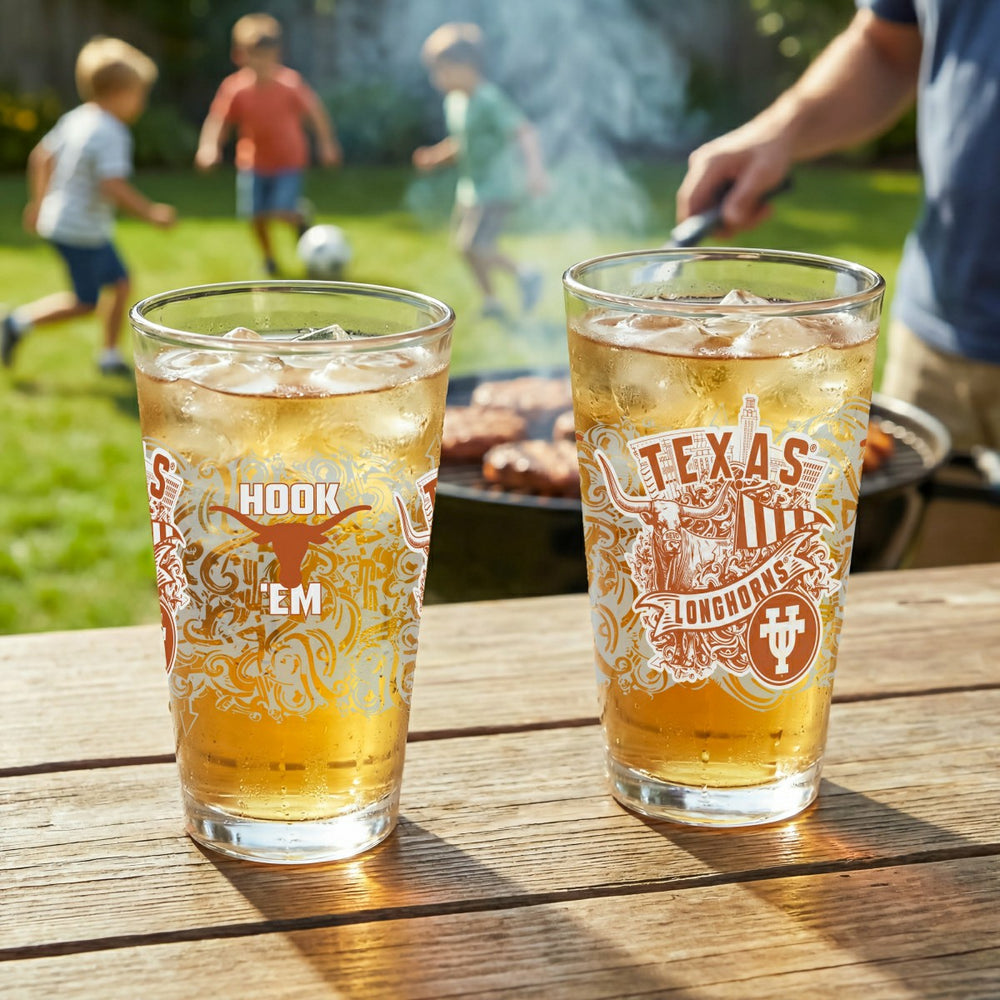 University of Texas 16oz Glass pint, Set of 2, Collegiate, Home