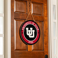 University of Utah Round Door Décor with Hanging Rope, 18x18, Collegiate, Home