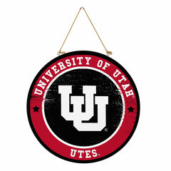 University of Utah Round Door Décor with Hanging Rope, 18x18, Collegiate, Home