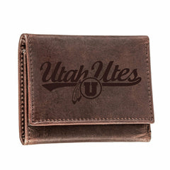 University of Utah, Tri-Fold Wallet, Brown, CH, 100% Genuine Leather, Collegiate, Home