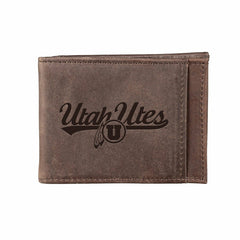 Front Pocket Wallet w/ RFID Blocking, University of Utah, Brown, Collegiate, Home