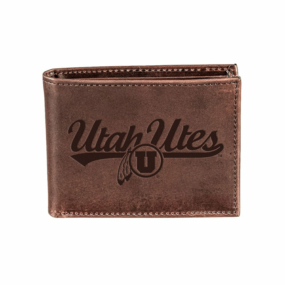 University of Utah, Bi-Fold Wallet, Brown, CH, 100% Genuine Leather, Collegiate, Home