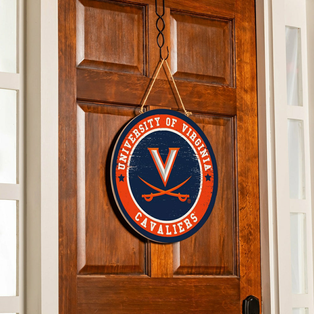University of Virginia Round Door Décor with Hanging Rope, 18x18, Collegiate, Home