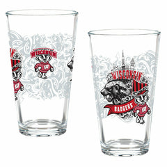 University of Wisconsin-Madison 16oz Glass pint, Set of 2, Collegiate, Home
