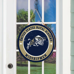 US Naval Academy Round Door Décor with Hanging Rope, 18x18, Collegiate, Home