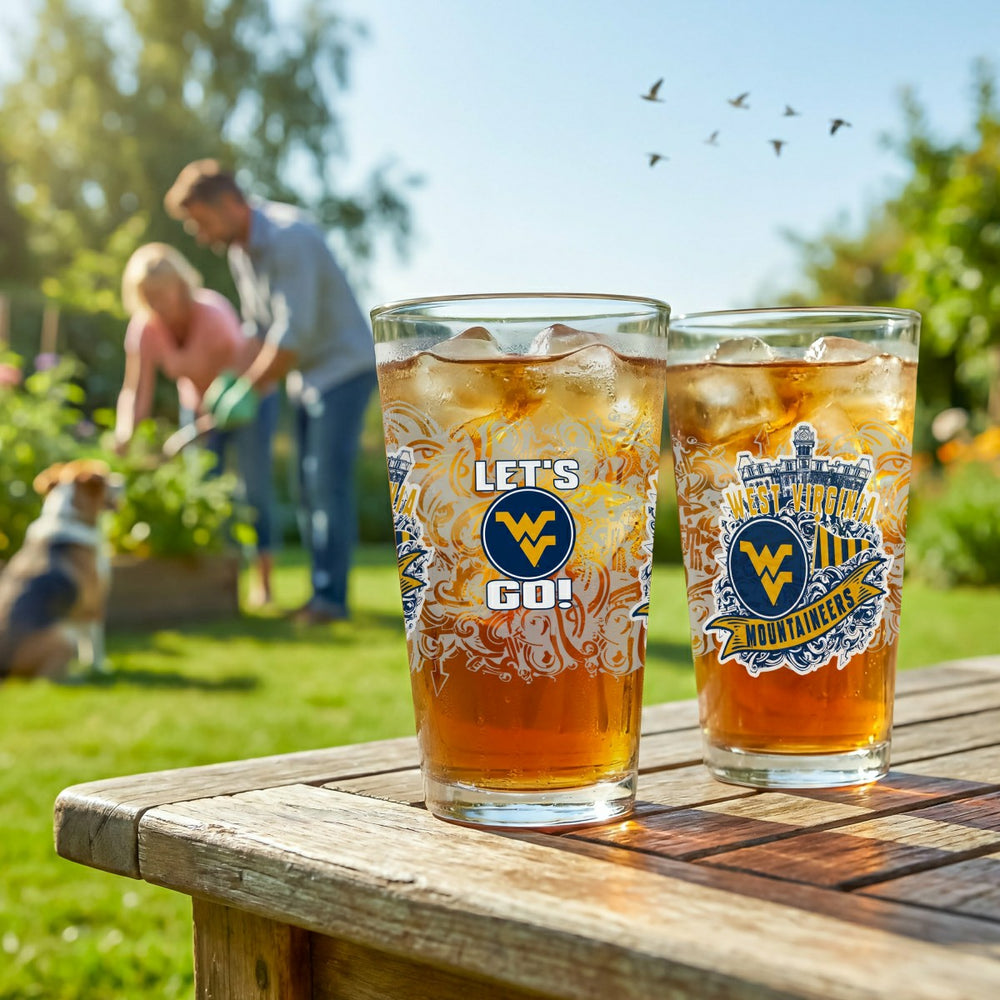 West Virginia University 16oz Glass pint, Set of 2, Collegiate, Home