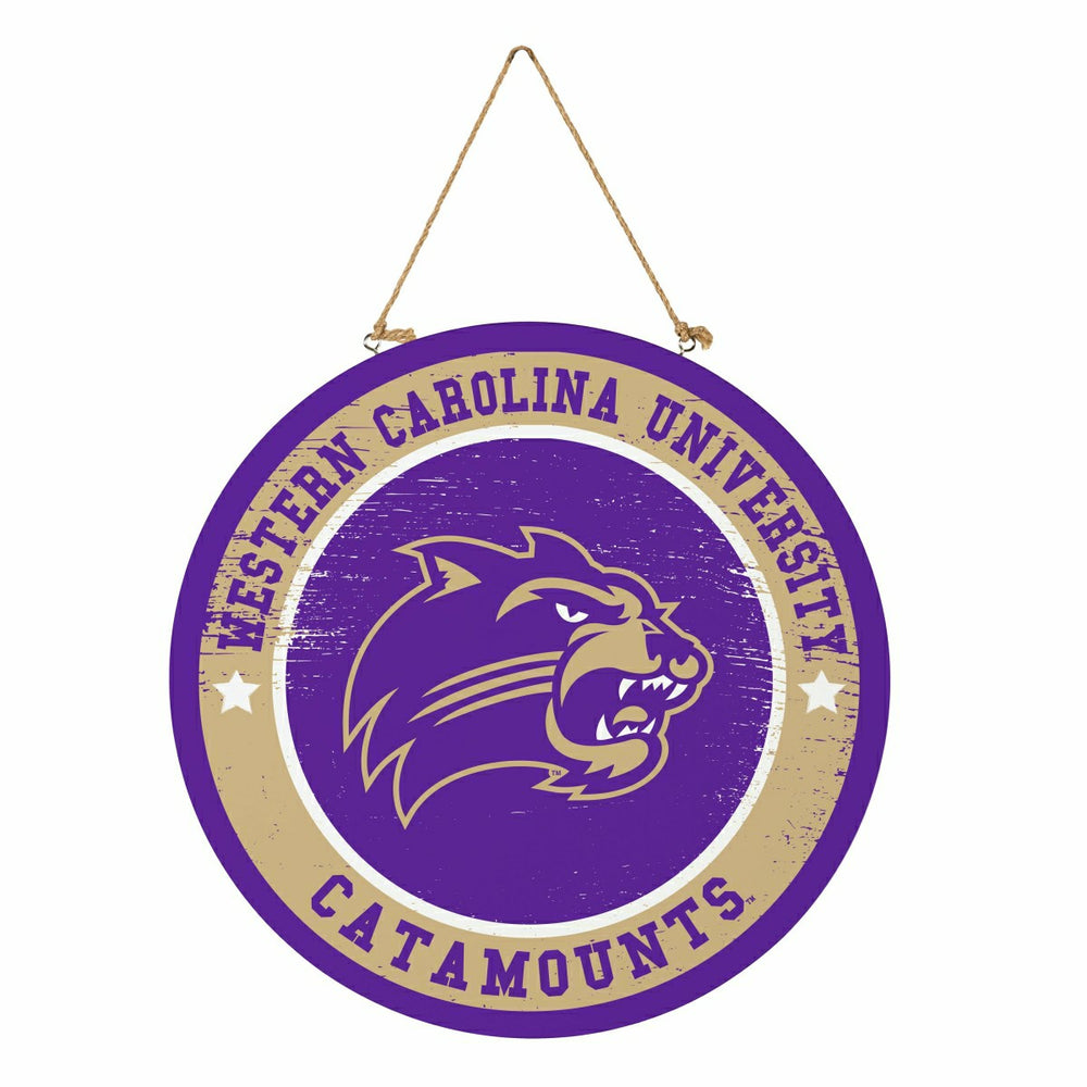 Western Carolina University Round Door Décor with Hanging Rope, 18x18, Collegiate, Home