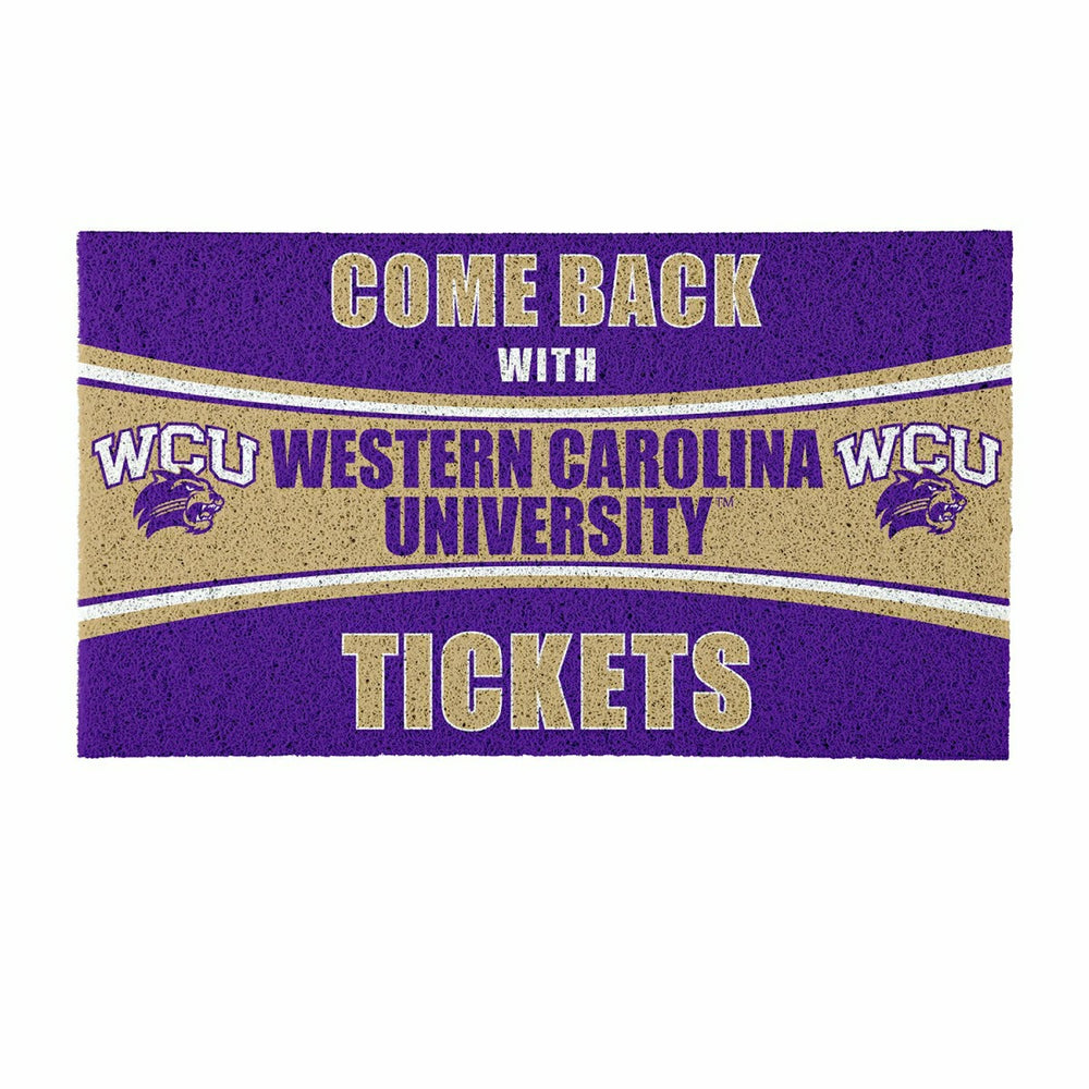 28" x 16" PVC Trapper Mat, Come Back with Tickets, Western Carolina Un, Collegiate
