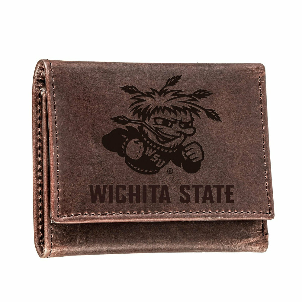 Wichita State University, Tri-Fold Wallet, Brown, CH, 100% Genuine Lea, Collegiate, Home