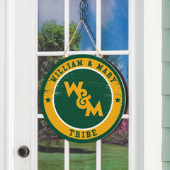William & Mary Round Door Décor with Hanging Rope, 18x18, Collegiate, Home