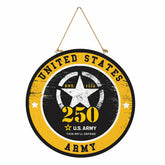 US Army, 250th Anniversary Round Door Décor with Hanging Rope, 18x18, US Military, Home