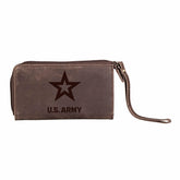 US Army Brown Wristlet Wallet, 100% Genuine Leather, US Military, Home