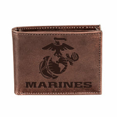 US Marine Corps Brown Bi-Fold Wallet, 100% Genuine Leather, US Military, Home