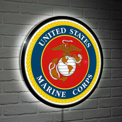 US Marine Corps Military Round LED Wall Decor, US Military, Home