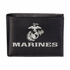 U.S. Marine Corps Black Bi-Fold Embroidered Wallet w/ RFID Blocking, US Military, Home