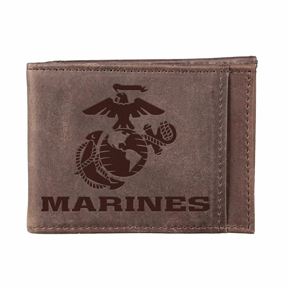 US Marine Corps Brown Front Pocket Wallet with RFID Blocking, 100% Gen, US Military, Home