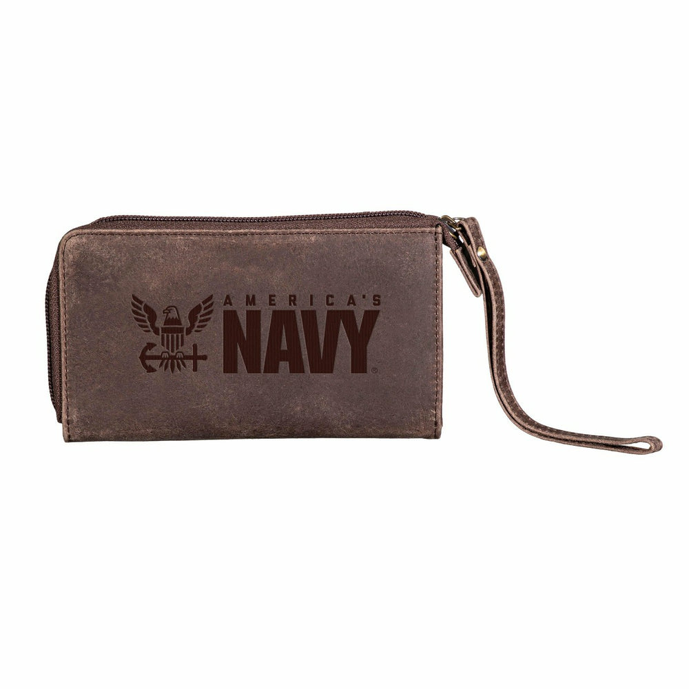 US Navy Brown Wristlet Wallet, 100% Genuine Leather, US Military, Home