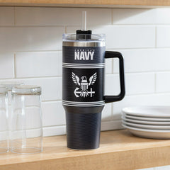 40oz Stainless Steel Canyon Cup w/ Straw, US Navy, US Military, Home