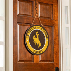 University of Wyoming Round Door Décor with Hanging Rope, 18x18, Home