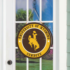 University of Wyoming Round Door Décor with Hanging Rope, 18x18, Home