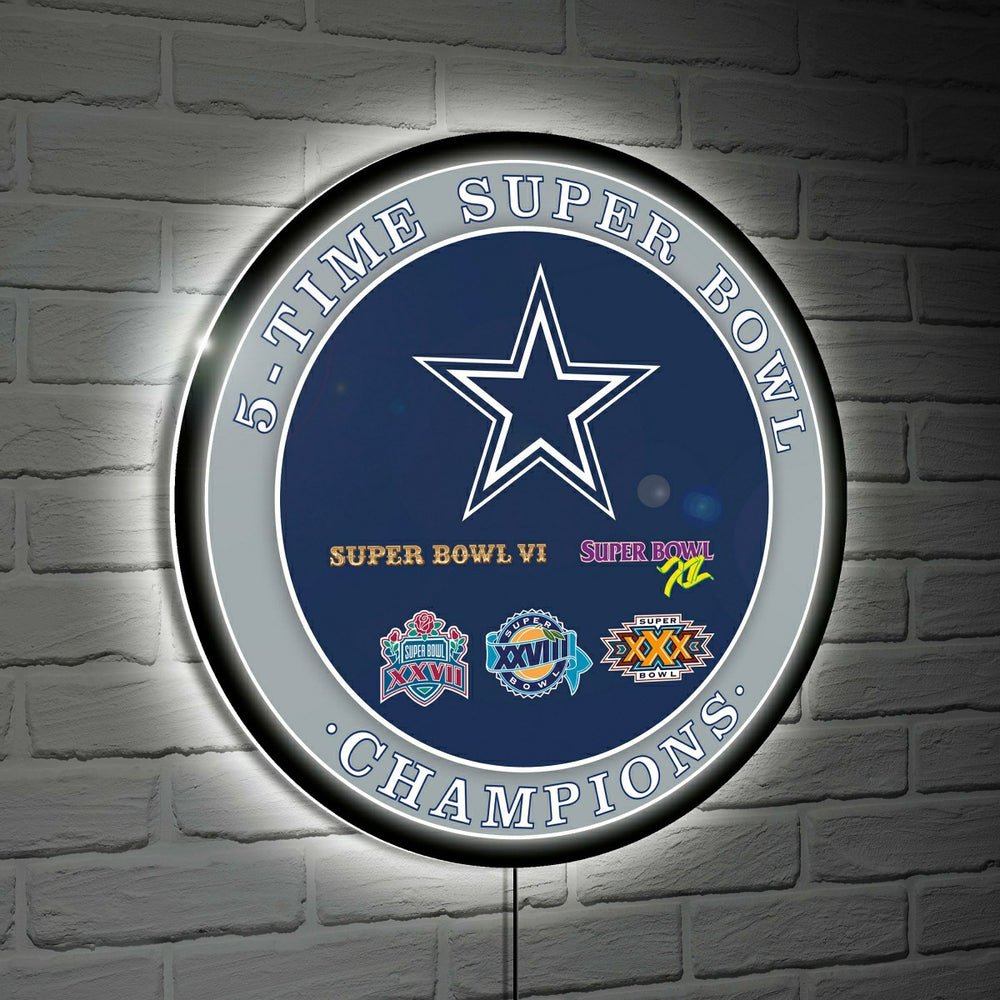 Dallas Cowboys 5X Superbowl Champions Football Round LED Wall Decor, Home, NFL