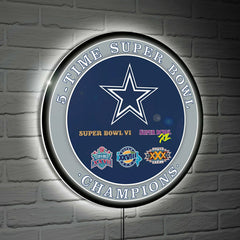 Dallas Cowboys 5X Superbowl Champions Football Round LED Wall Decor, Home, NFL