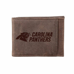 Front Pocket Wallet w/ RFID Blocking, Carolina Panthers, Brown, NFL, Home