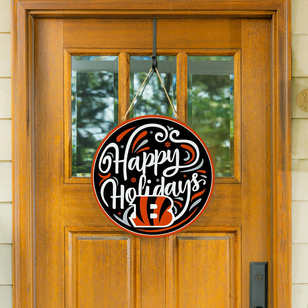 Cincinnati Bengals Holiday Round Door Décor with Hanging Rope, 18x18, NFL, Home