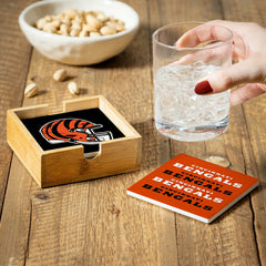 Cincinnati Bengals Ceramic Coasters Set, 4pcs with Wood Caddy, NFL