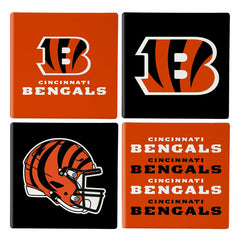 Cincinnati Bengals Ceramic Coasters Set, 4pcs with Wood Caddy, NFL