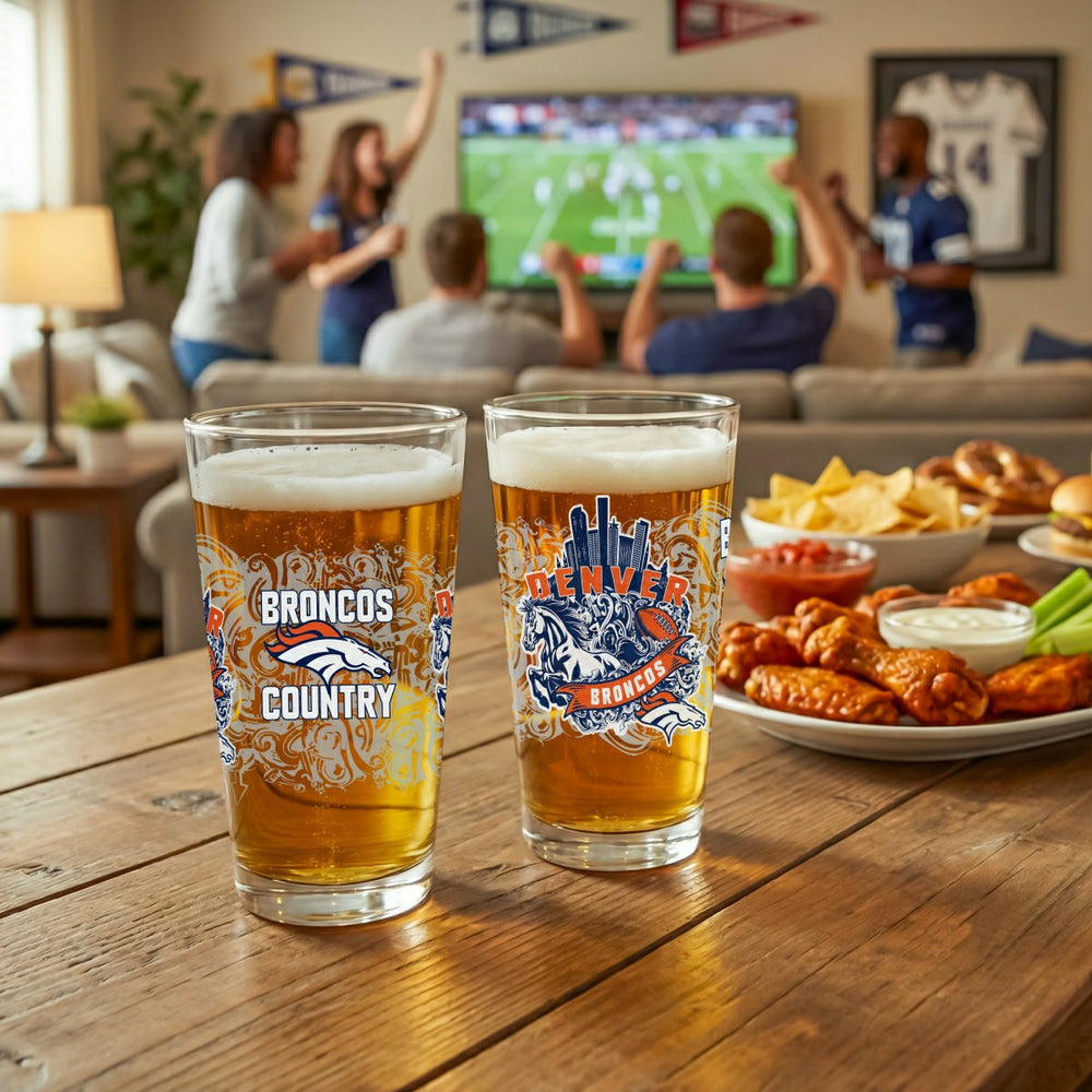 Denver Broncos 16oz Glass pint, Set of 2, NFL, Home