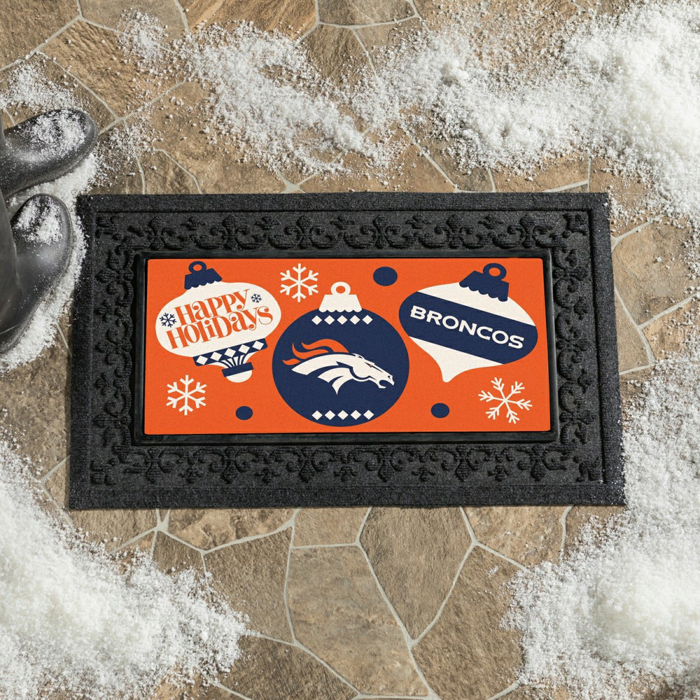 Denver Broncos Holiday Flocked Coir Sassafras Switch Mat, 22"x10", NFL