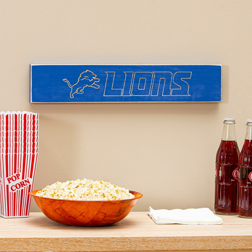Detroit Lions Engraved Wood Sign, 3.5" x 18", NFL, Home