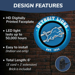 Detroit Lions, Metal Lite, Round, NFL