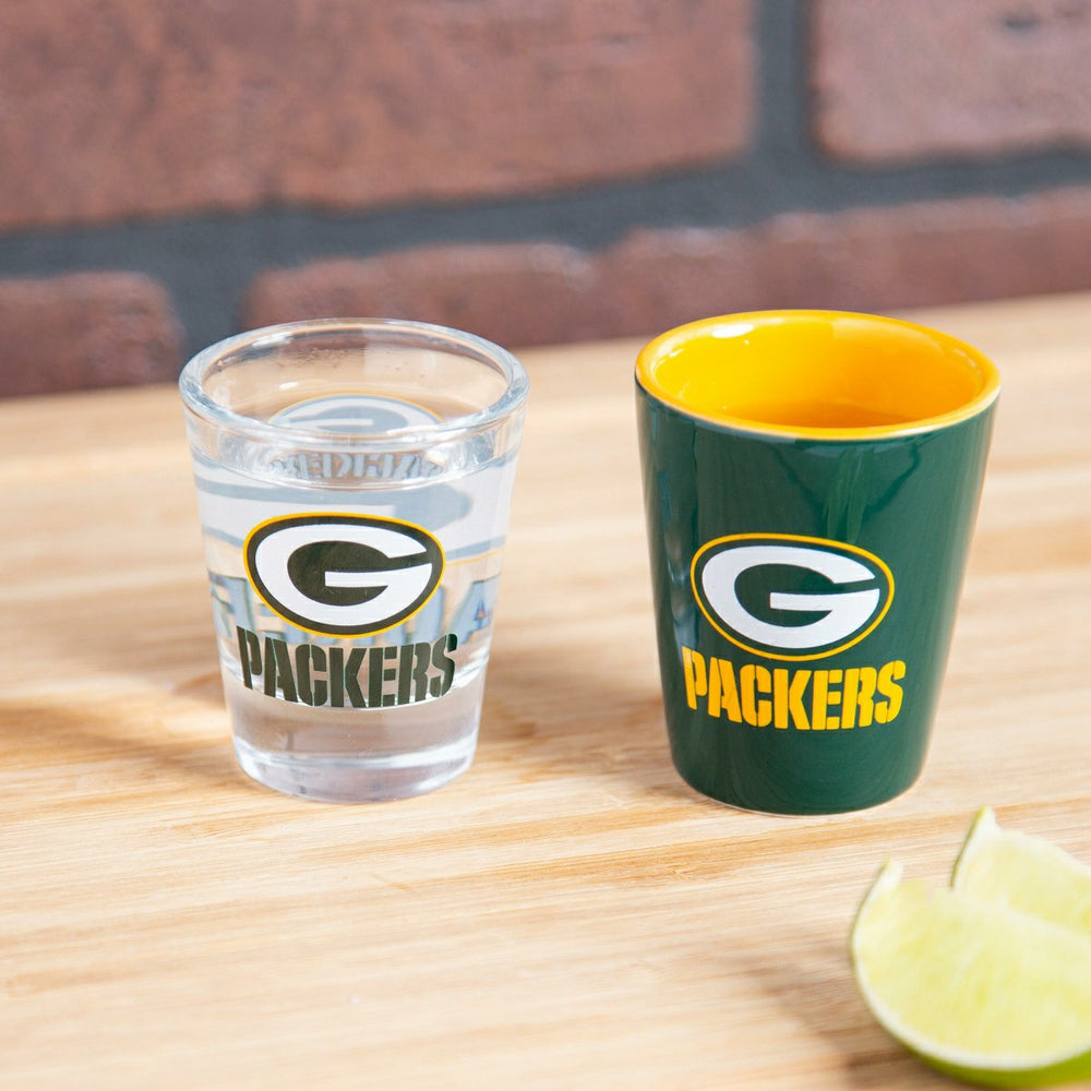 Green Bay Packers 4-Piece Ceramic and Glass 2oz. Shot Glass Set, NFL, Home