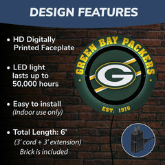 Green Bay Packers, Metal Lite, Round, NFL
