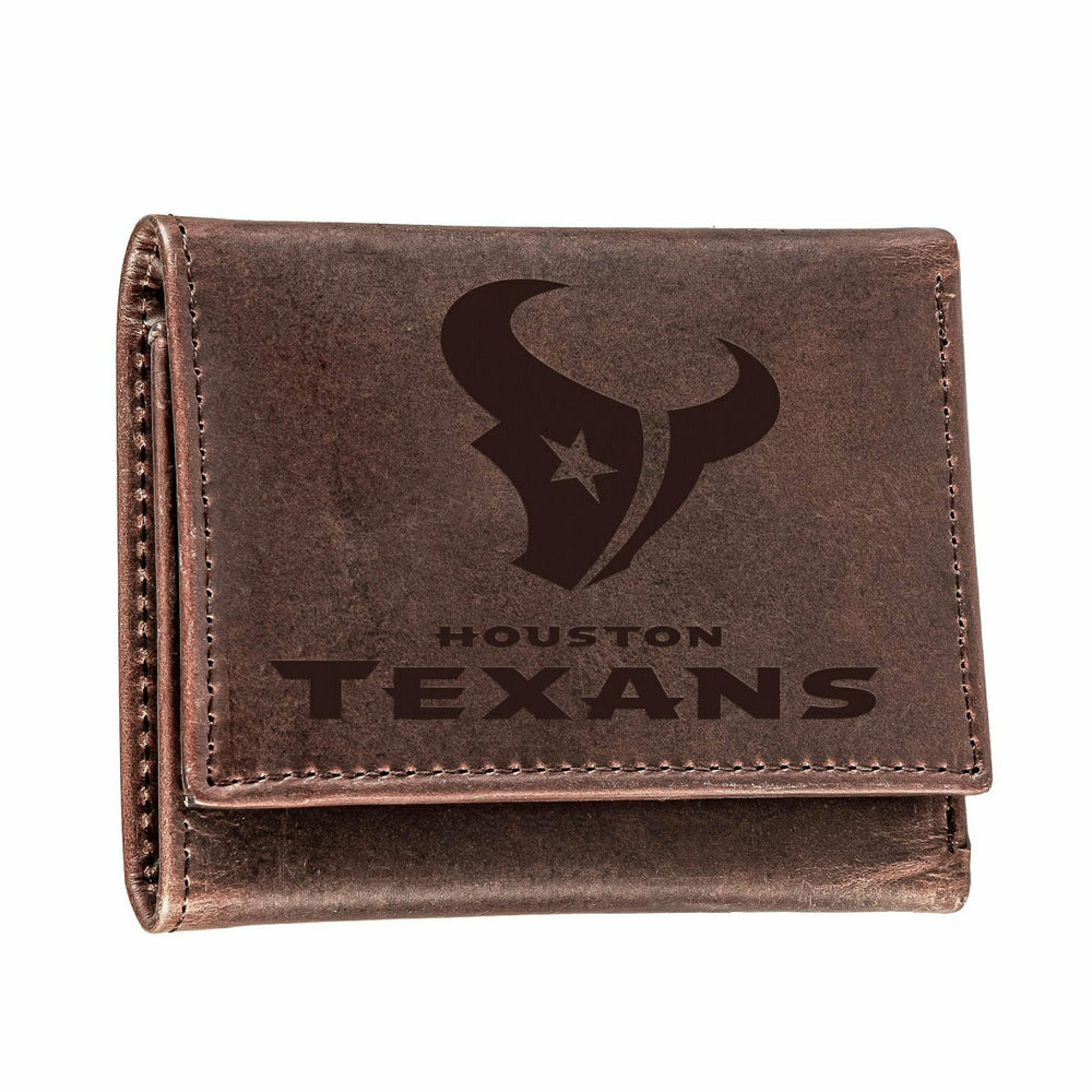 Houston Texans, Tri-Fold Wallet, Brown, CH, 100% Genuine Leather, NFL, Home